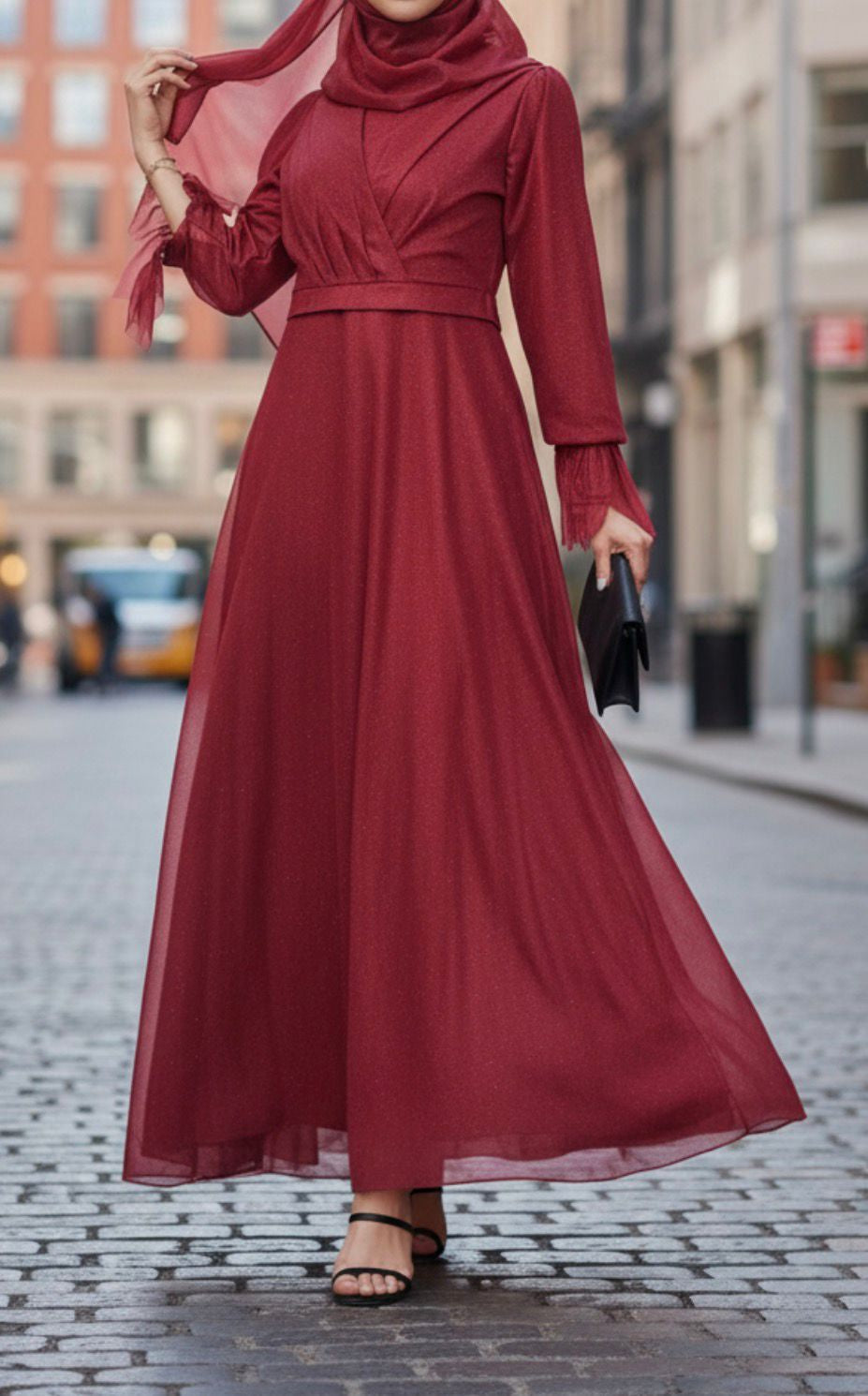 Dress Evening Sparkle Blush / Burgandy / Gold
