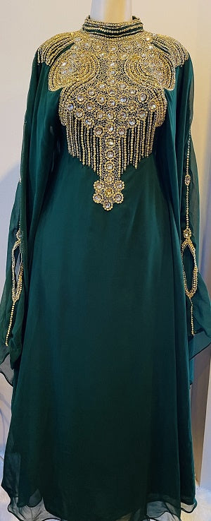GENERIC Gown Beaded Emerald with Gold Beads