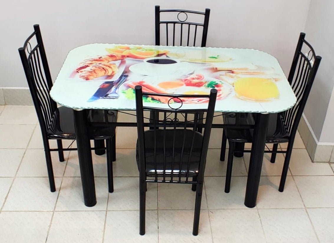 Glass Dining Table with 4 Chair Set H528