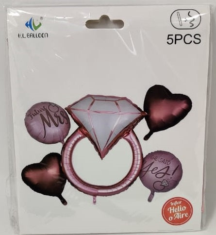 Party Balloons 5PCS Pack Ring and Hearts Inflar Helio O Aire HL-157 H.l.