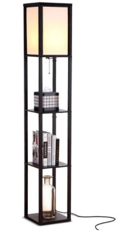 BRIGHTECH Floor Lamp Maxwell - Modern End Table and Nightstand Book Shelves - Black
