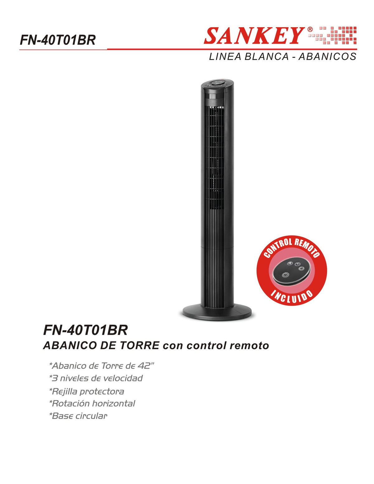 SANKEY Fan Tower 42" FN-40T01BR