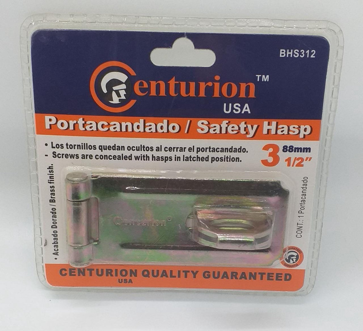 CENTURION Hasp & Staple 3 1/2" Brass #BHS312