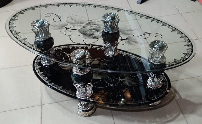 Glass Table Oval Black & White Glass 869