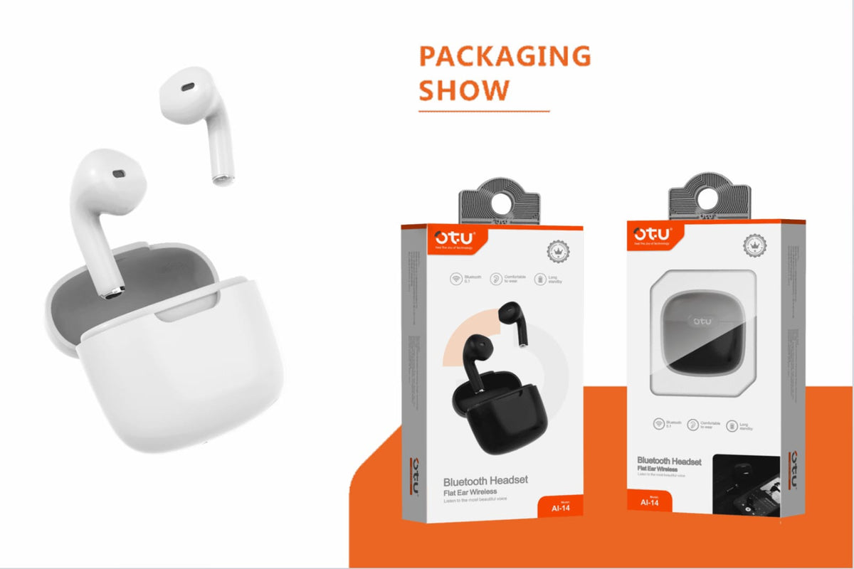 OTU Headphones Wireless Earphone AI-14 Flat Ear Stereo Bluetooth Headset