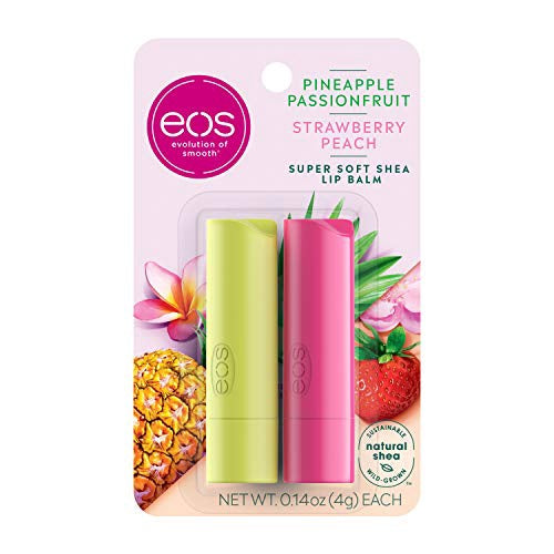 EOS Makeup Lip Balm Super Soft Shea 24 Hour Hydration Lip Care to Moisturize Dry Lips Gluten Free 0.14OZ 2PCS Pack