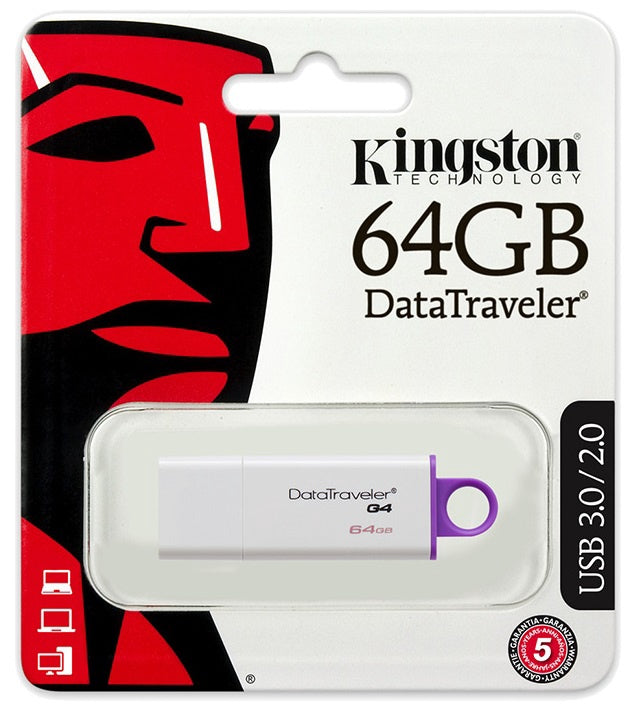 KINGSTON Computer Flash Drive 64GB USB G4 Data Traveler DTIG4/64GB