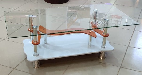 Glass Table Wood White & Brown & Glass AB72