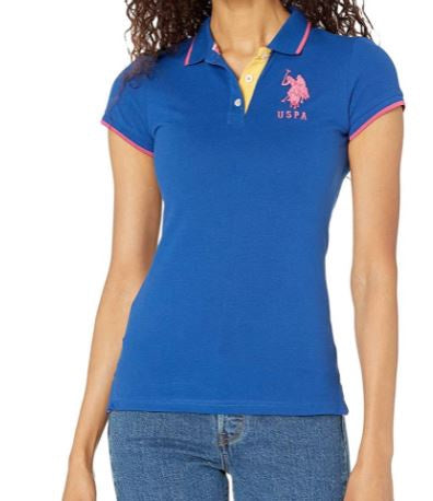 US POLO ASSN. Women Shirt Polo Us Polo Blue W/PINK Trim, Logo
