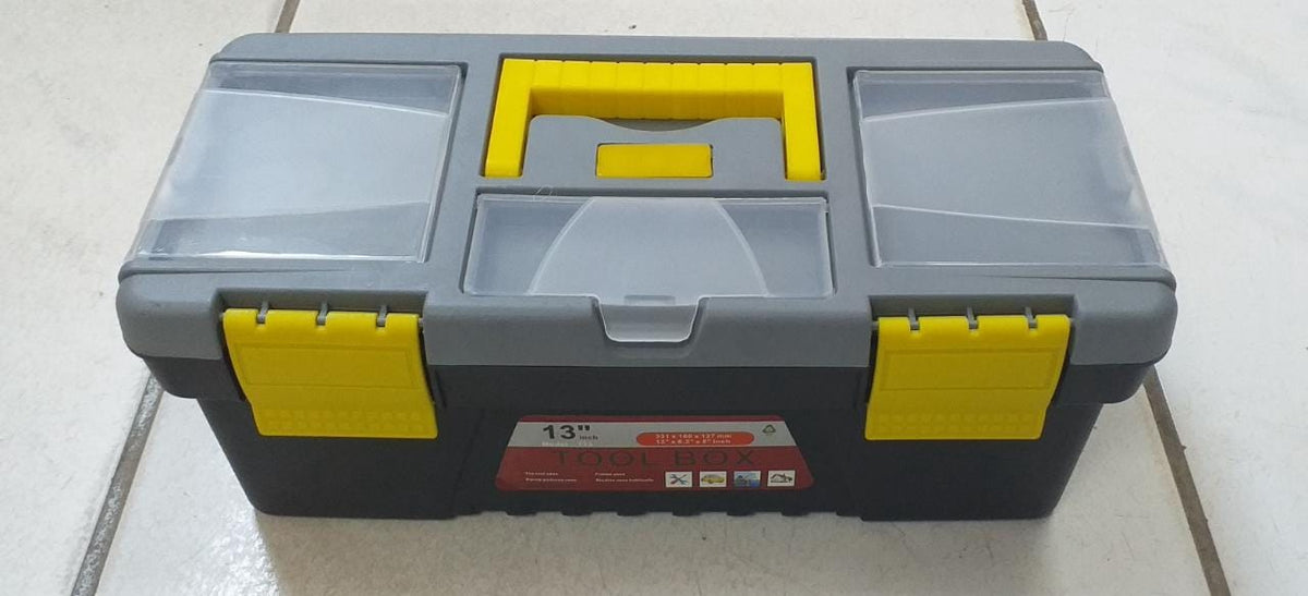 Tool Box 13" Plastic Black & Grey with Yellow Handle