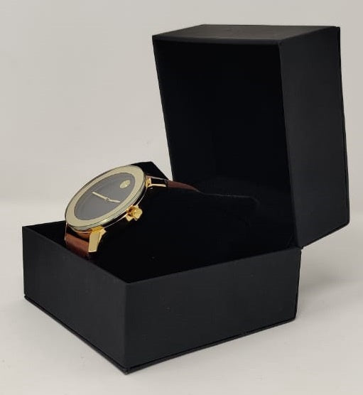 GENERIC Watch Fashion Men Gold with Brown Leather Smooth Strap