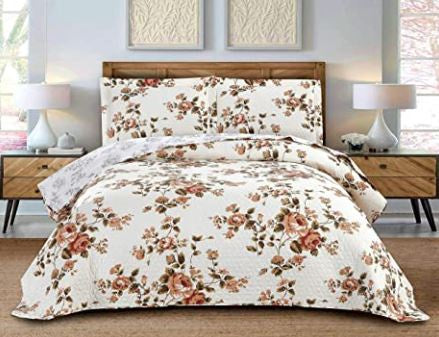 GENERIC Quilt Set Reversible 3PCS Queen Floral Microfiber Lightweight
