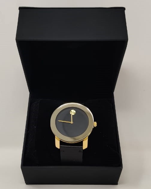 GENERIC Watch Fashion Men Gold with Black Leather Smooth Strap