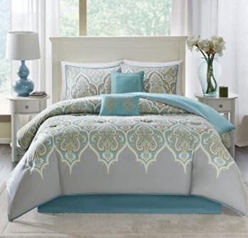 COMFORT SPACES Comforter Set Modern King 6 Pcs TEAL/GREY