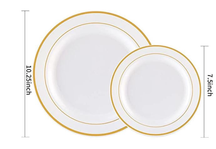 GENERIC Dinnerware Plastic Plate Set 60PCS Gold Rim 30 Salad & 30 Dinner Plate
