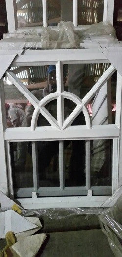 Window Sash 24" X 24" W/MESH Arch Design White Frame Reflective Glass