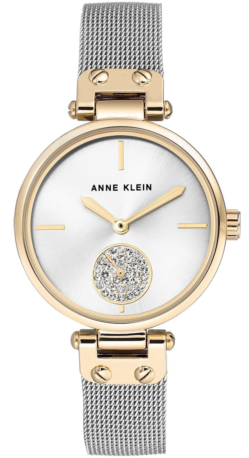 ANNE KLEIN Watch Women Crystal Accented Mesh Bracelet 3001GPBL / 3001SVTT