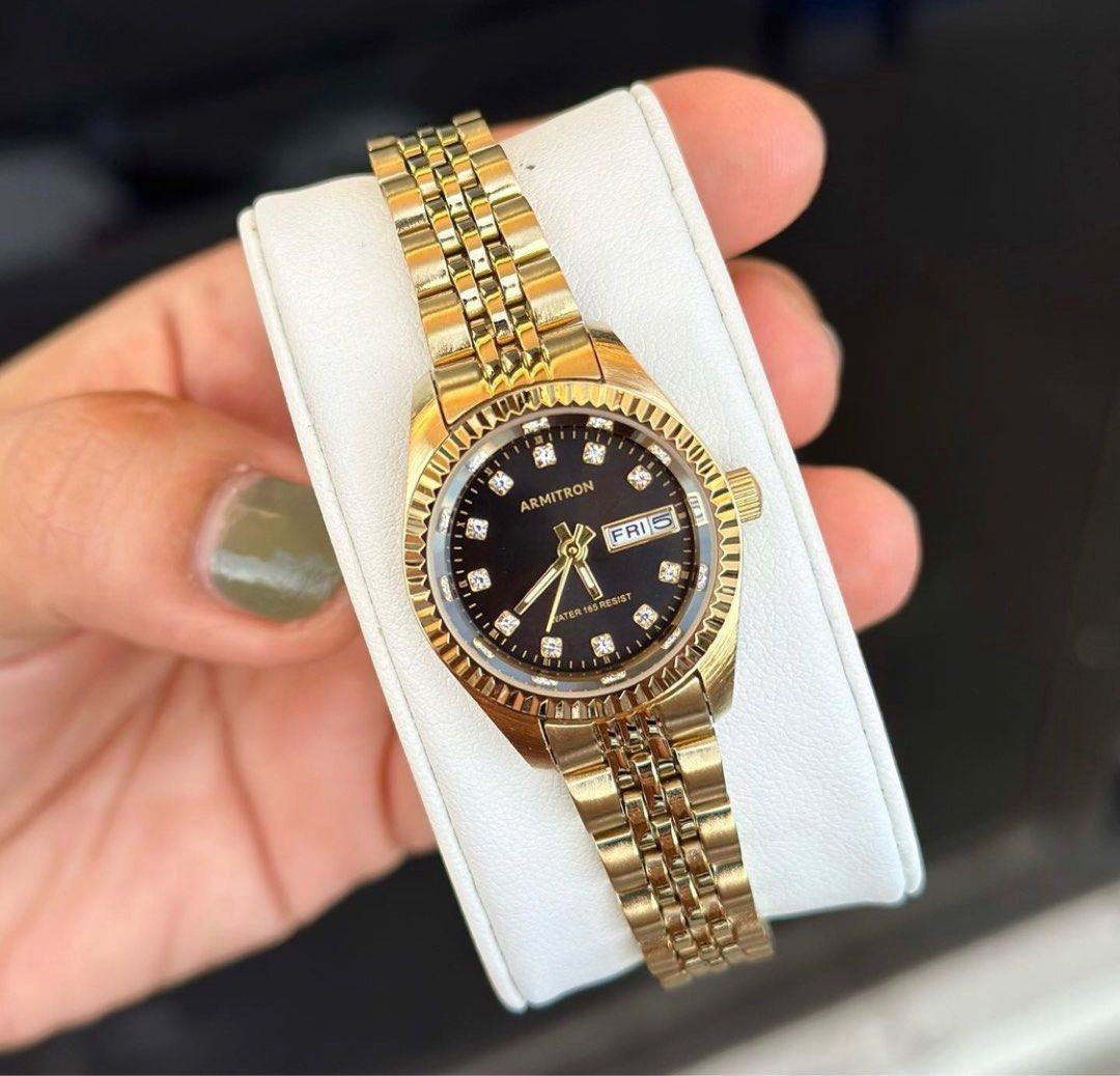 ARMITRON Watch Women Gold Bracelet Crystal 2475BKGP .