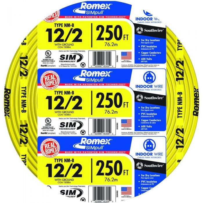 ROMEX Cable 2.5MM 2C with Earth Yellow 250FT Roll