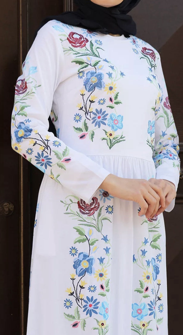 ORIGINALS Dress White Multicolor Painted Flower