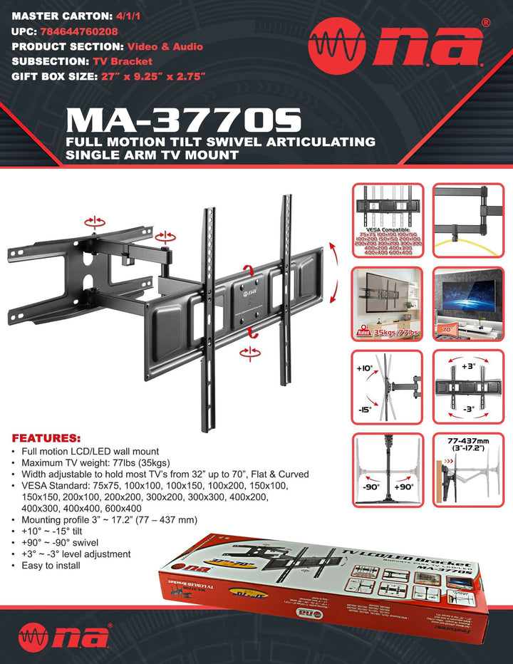 NIPPON AMERICA TV Wall Bracket MA-3770S 37-70"