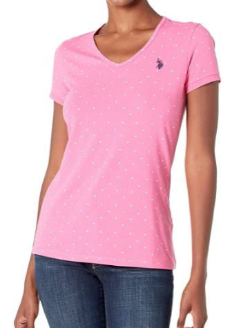 US POLO ASSN. Women T-SHIRT V-NECK Pink Dots