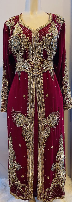 GENERIC Gown Beaded Maroon with Gold Stones and Band