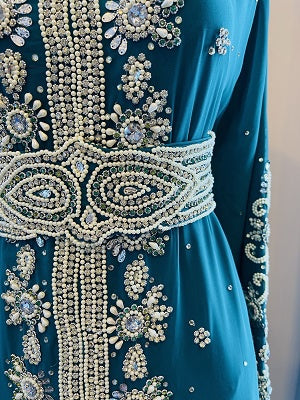 GENERIC Gown Beaded Teal with Pearl Bead and Band