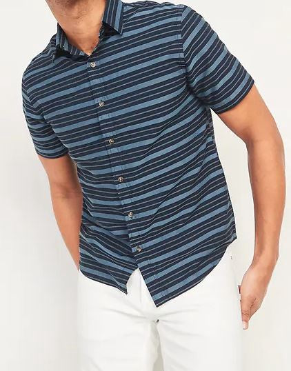 OLD NAVY Men Shirt Short Sleeve Button Down Navy Stipe