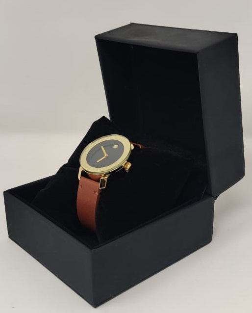GENERIC Watch Fashion Women Gold with Brown Leather Smooth Strap