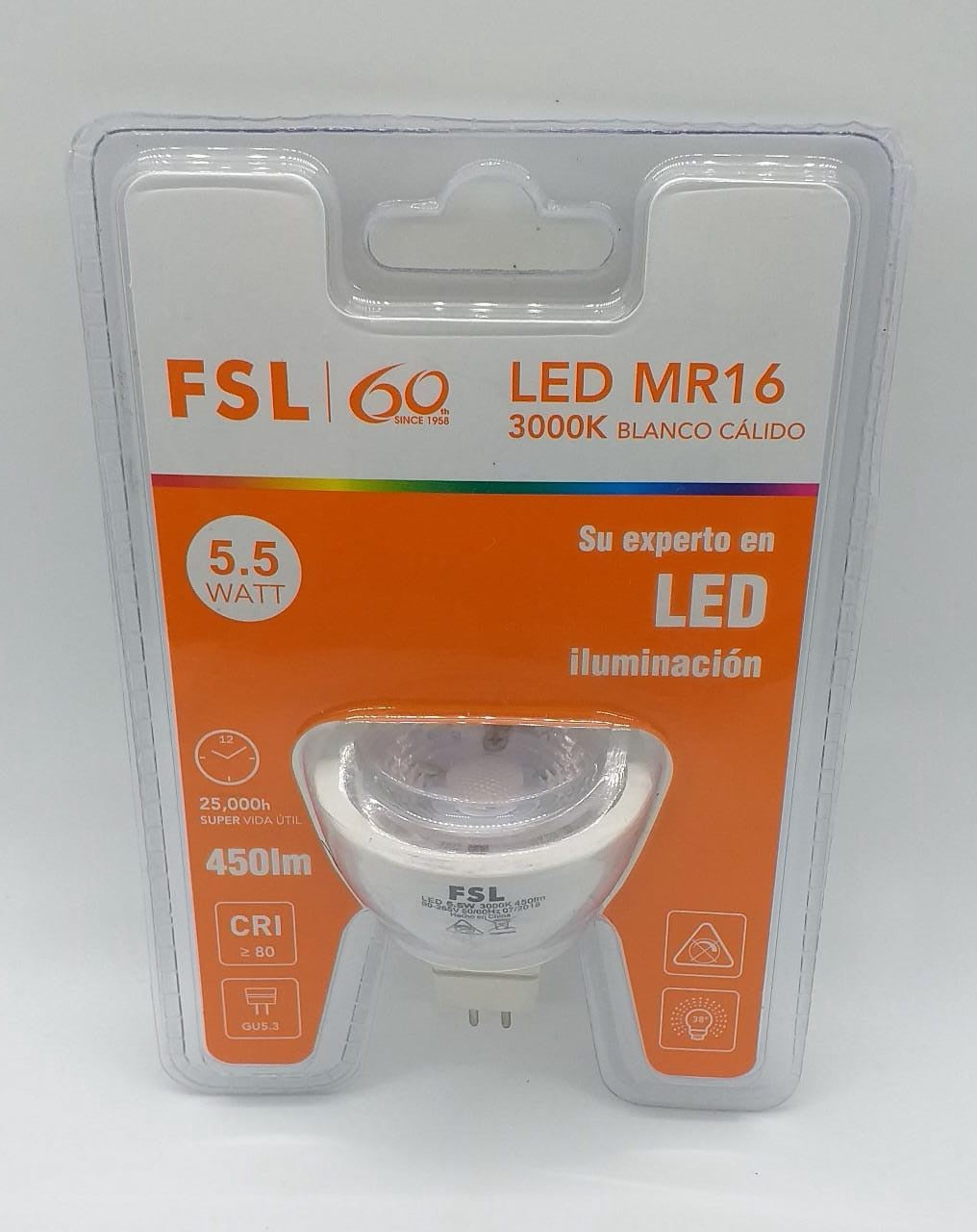 Bulb LED Fsl 5.5W 90-265V MR16 3000K Pin Type