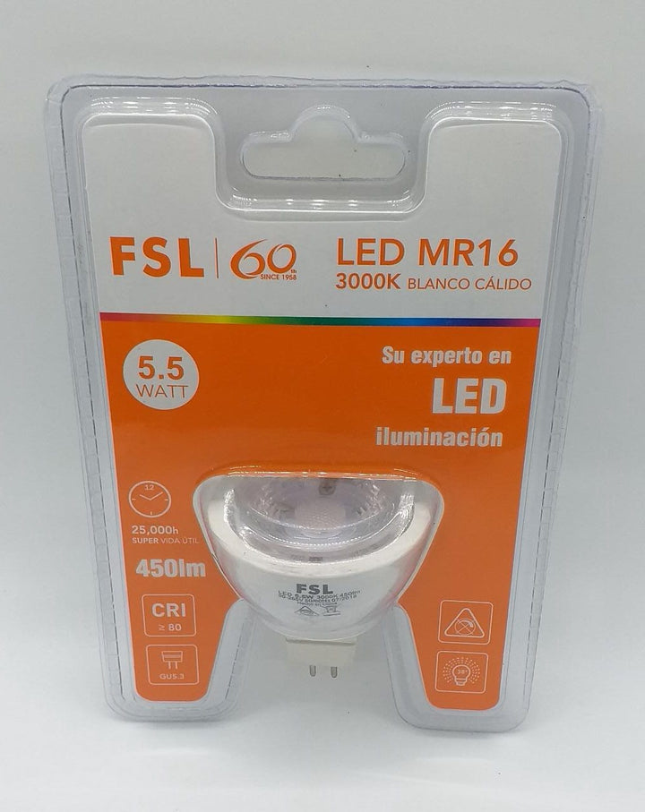 Bulb LED Fsl 5.5W 90-265V MR16 3000K Pin Type