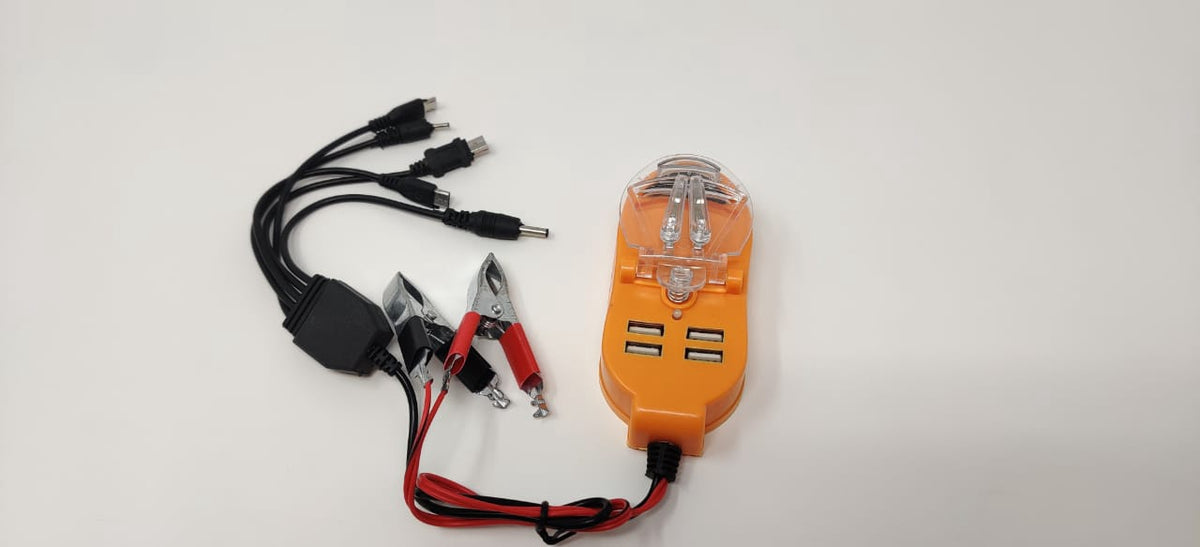 GENERIC Charger Universal 6/24V Clip on to 4 USB with Multi Tips 9IN1 Battery Clips