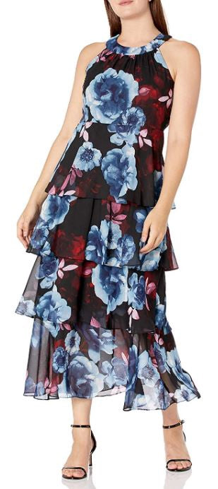 SLNY Dress Sleeveless Printed Maxi Dress Black Multi
