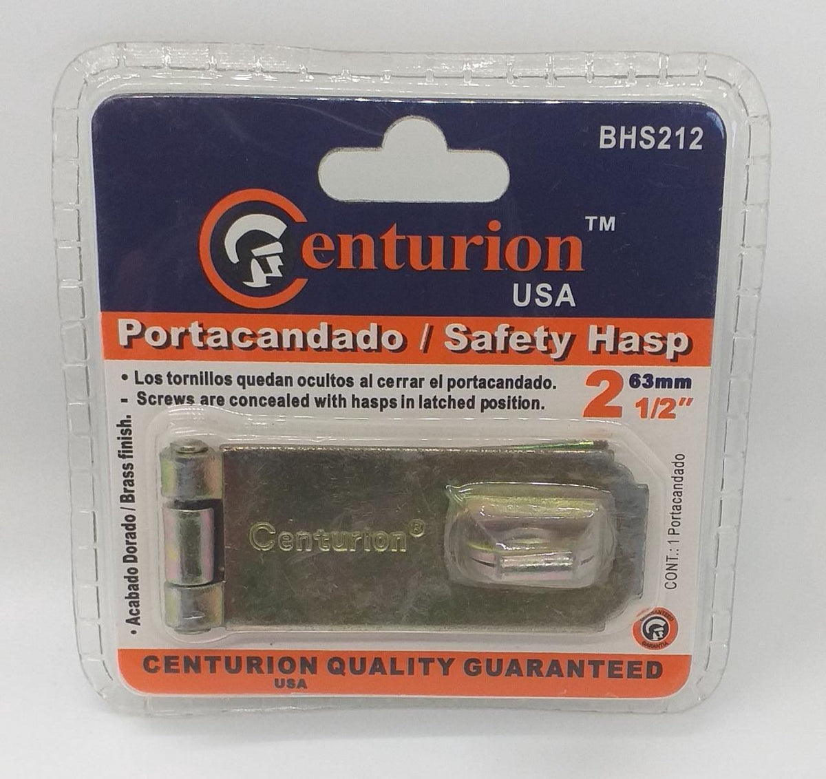 CENTURION Hasp & Staple 2 1/2" Brass #BHS212