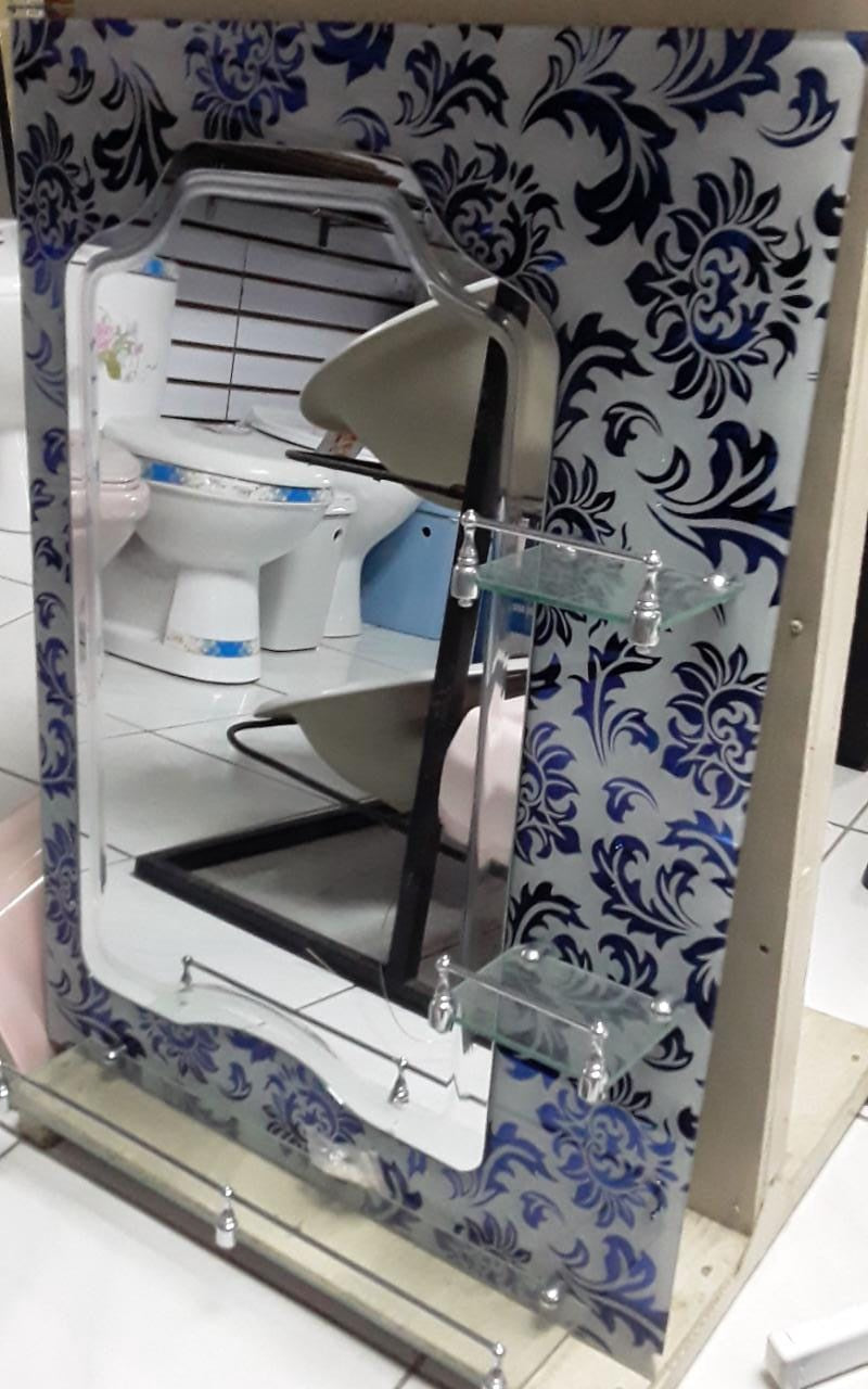 Mirror Dec 80CM X 60CM 3 Shelf White & Blue