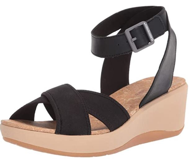 CLARKS Footwear Women's Step Cali Coast Wedge Sandal Black Canvas