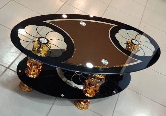 Glass Table Oval Black & Gold Glass 9945
