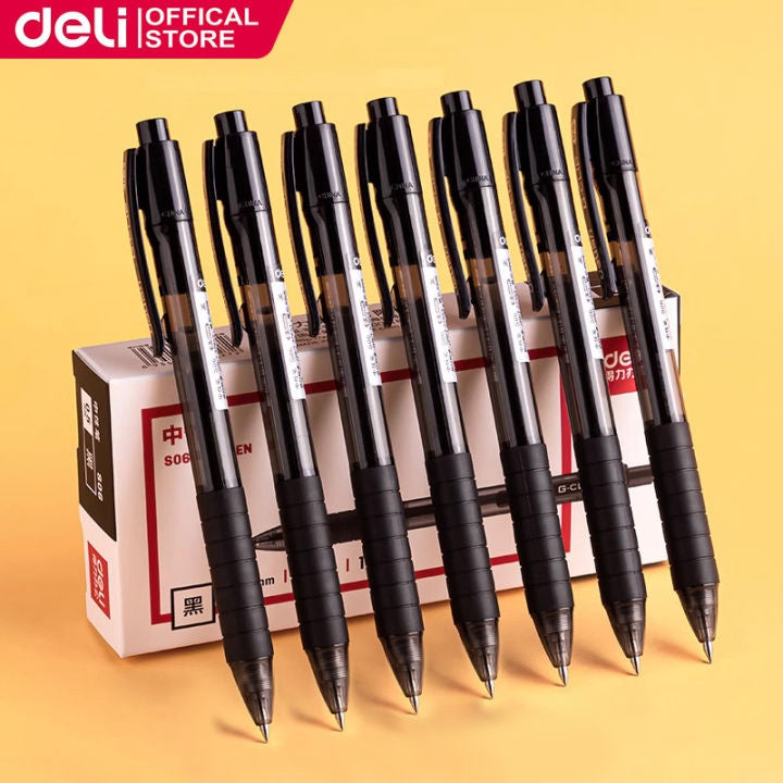 DELI Stationery Pen S06 Line Flow Roller 0.5MM Gel Black 12PCS Box