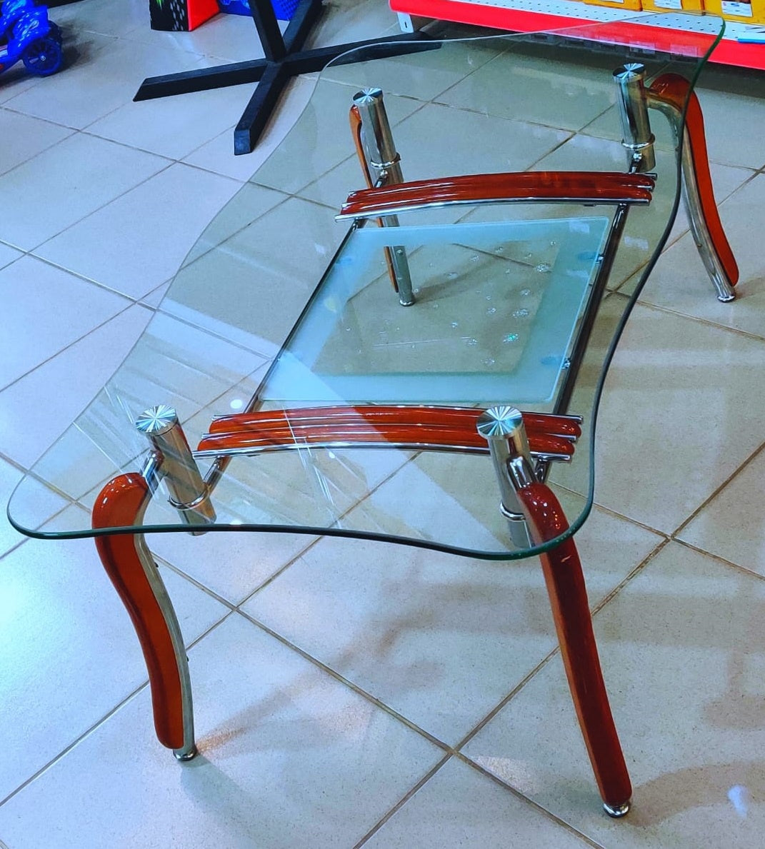 Glass Table Wood Brown & Glass A1019