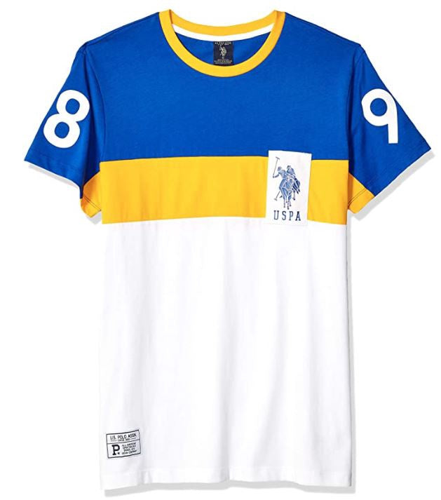 US POLO ASSN. Men T-SHIRT Us Polo Stripe Round Neck Blue, White & Yellow
