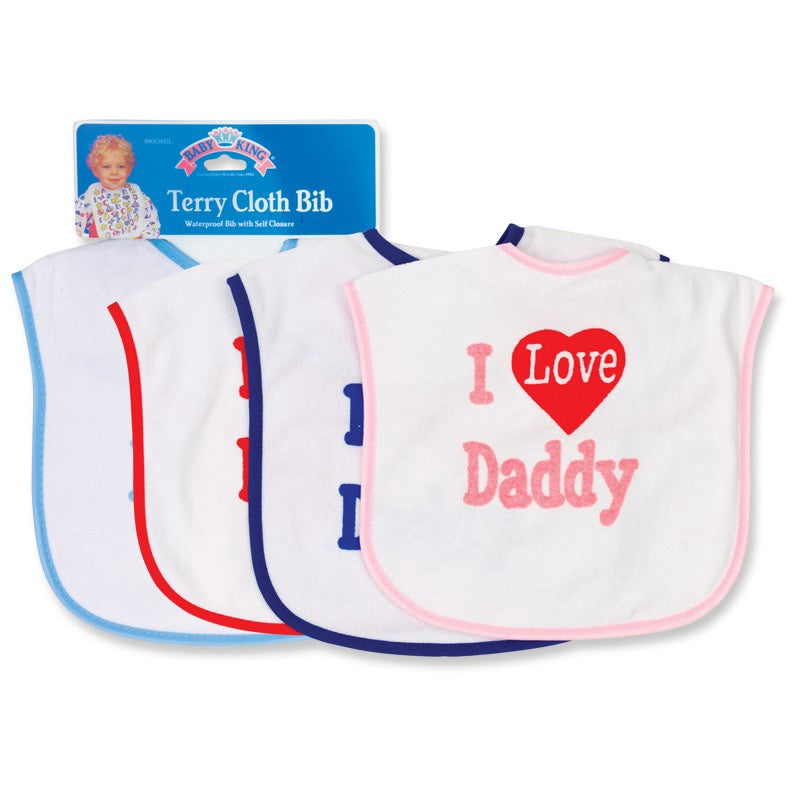 BABYKING Baby Terry Cloth Bib I Love Daddy BK90836 Sold Each