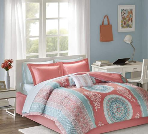 INTELLIGENT DESIGN Comforter Set Coral Queen Includes Sheet Set & Decorative Pillow