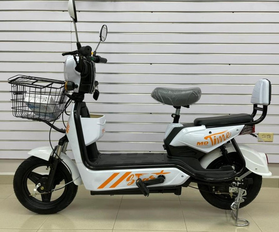 Electric Bike Md Time Start GE-WHITE with Mirrors, Turn Signals, Alarm and Charger Ebike