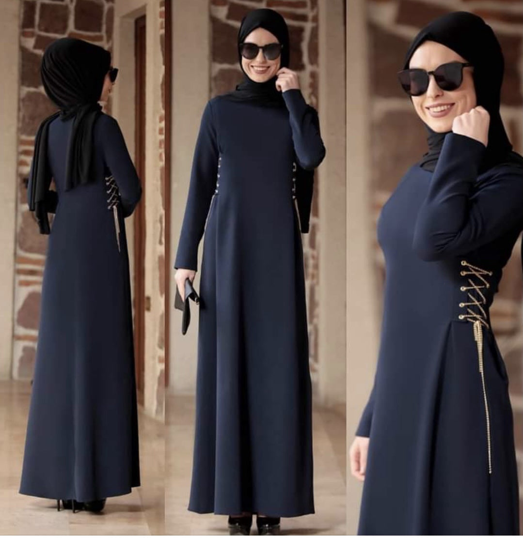 RANA ZENN Dress Navy Chain Detail Size 40