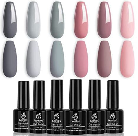 BEETLES Nail Gel Polish Set - Nude Gray Pink 6 Manicure Kit