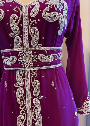 GENERIC Gown Beaded Purple White and Silver Beads with Belt