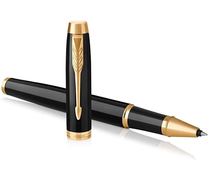 PARKER Pen Rollerball, Black Lacquer Gold Trim with Fine Point Black Ink Refill IN Gift Box 1931659