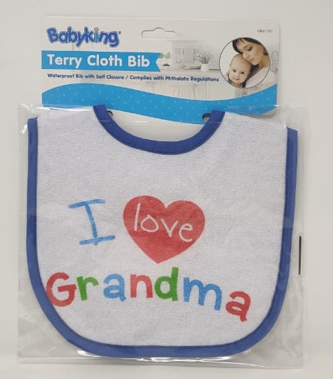 BABYKING Baby Terry Cloth Bib I Love Grandma BK83700 Sold Each
