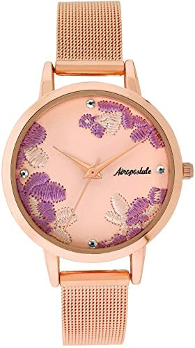 AEROPOSTALE Watch Women Aéropostale Quartz Rose Flower Petal Dial Rose Gold Mesh Strap